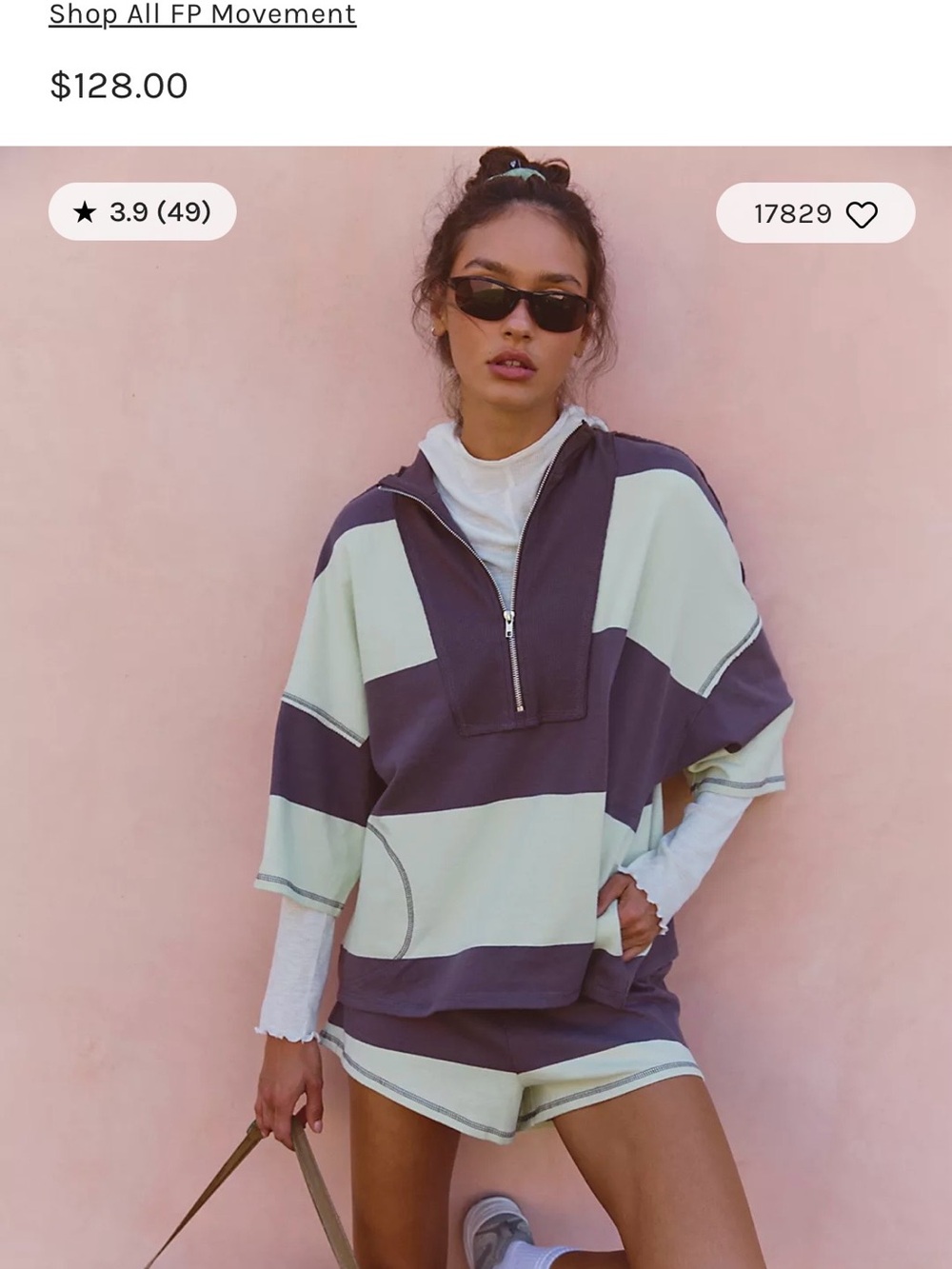 Free People Two-Tone Purple & Cream Half-Zip Pullover